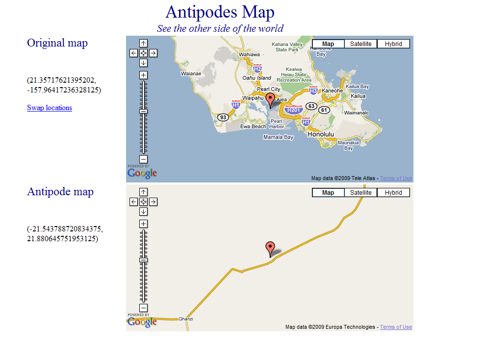 antipodes map of Oahu